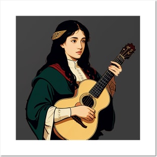 Medieval Bard Playing an Acoustic Guitar Posters and Art